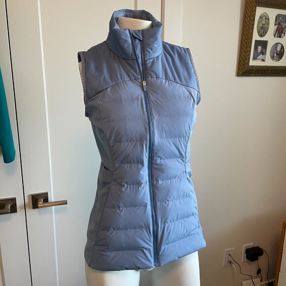 Lululemon Down For It All White Goose Down Fill Full Zip Running Vest Blue Sz 6 - Picture 2 of 15